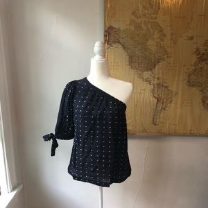NWOT Loft Navy one shoulder Blouse